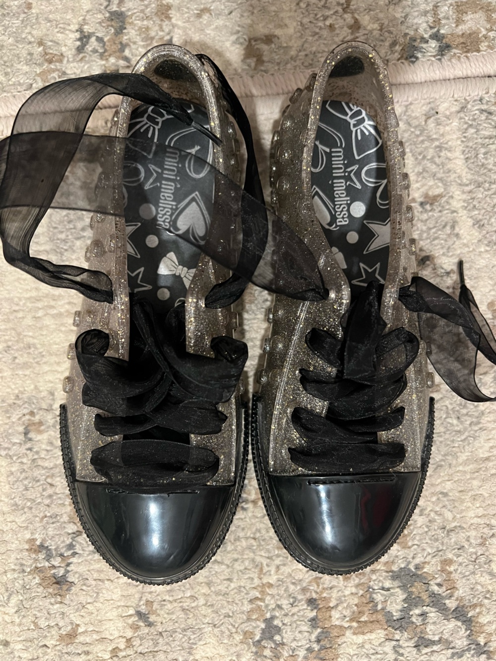 Mini Melissa Clear Glitter Sneakers with Black Accents